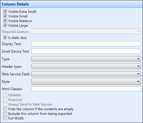 Column Details section